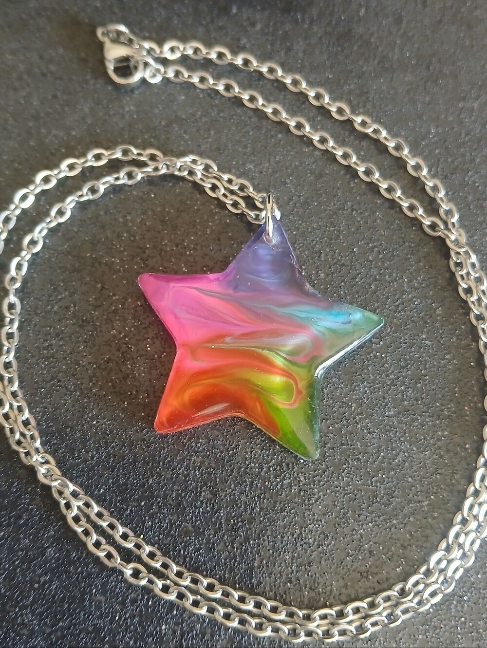 Multicolor rainbow star pendant with 20" silver stainless steel necklace New